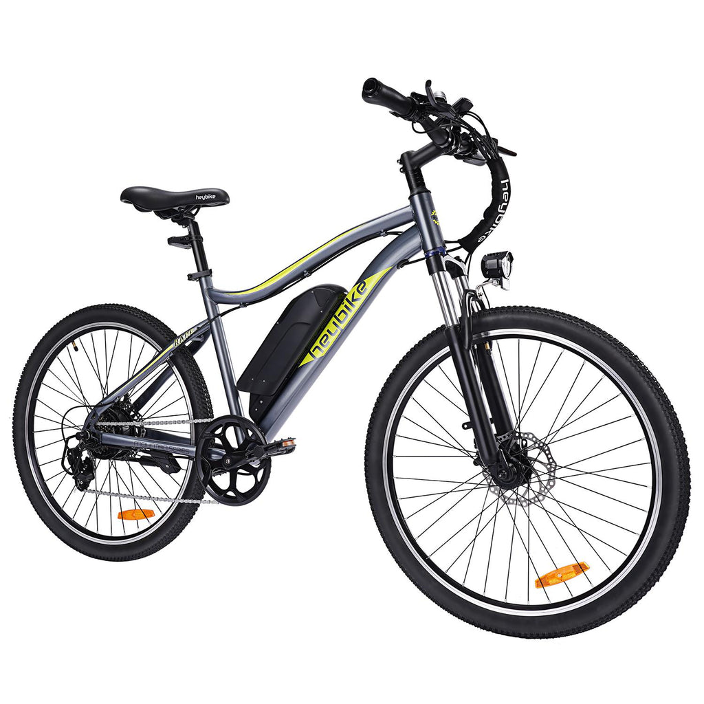 Heybike Race Electric Bike Light Weight 26" Commuter Electric Mountain Bike with 40 Miles Long Range, 350W Brushless Motor,  7-Speed and Front Fork Suspension, Urban Electric Bicycle for Adults