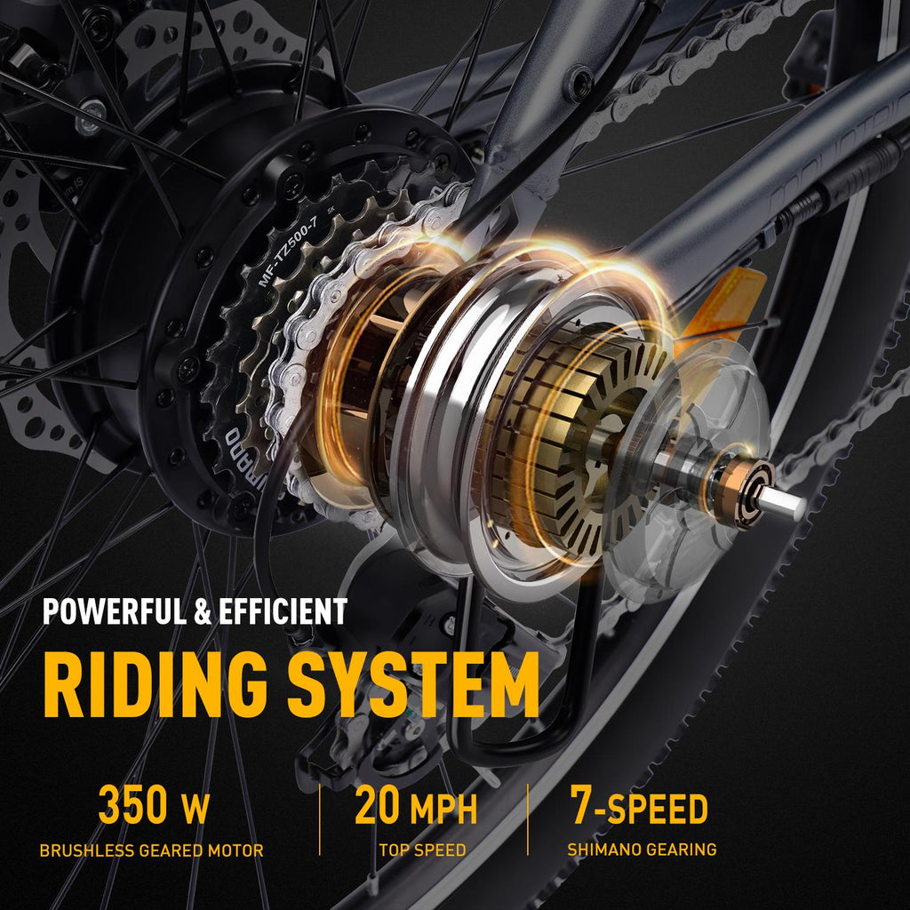 Heybike Race Electric Bike Light Weight 26" Commuter Electric Mountain Bike with 40 Miles Long Range, 350W Brushless Motor,  7-Speed and Front Fork Suspension, Urban Electric Bicycle for Adults