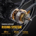 Heybike Race Electric Bike Light Weight 26" Commuter Electric Mountain Bike with 40 Miles Long Range, 350W Brushless Motor,  7-Speed and Front Fork Suspension, Urban Electric Bicycle for Adults
