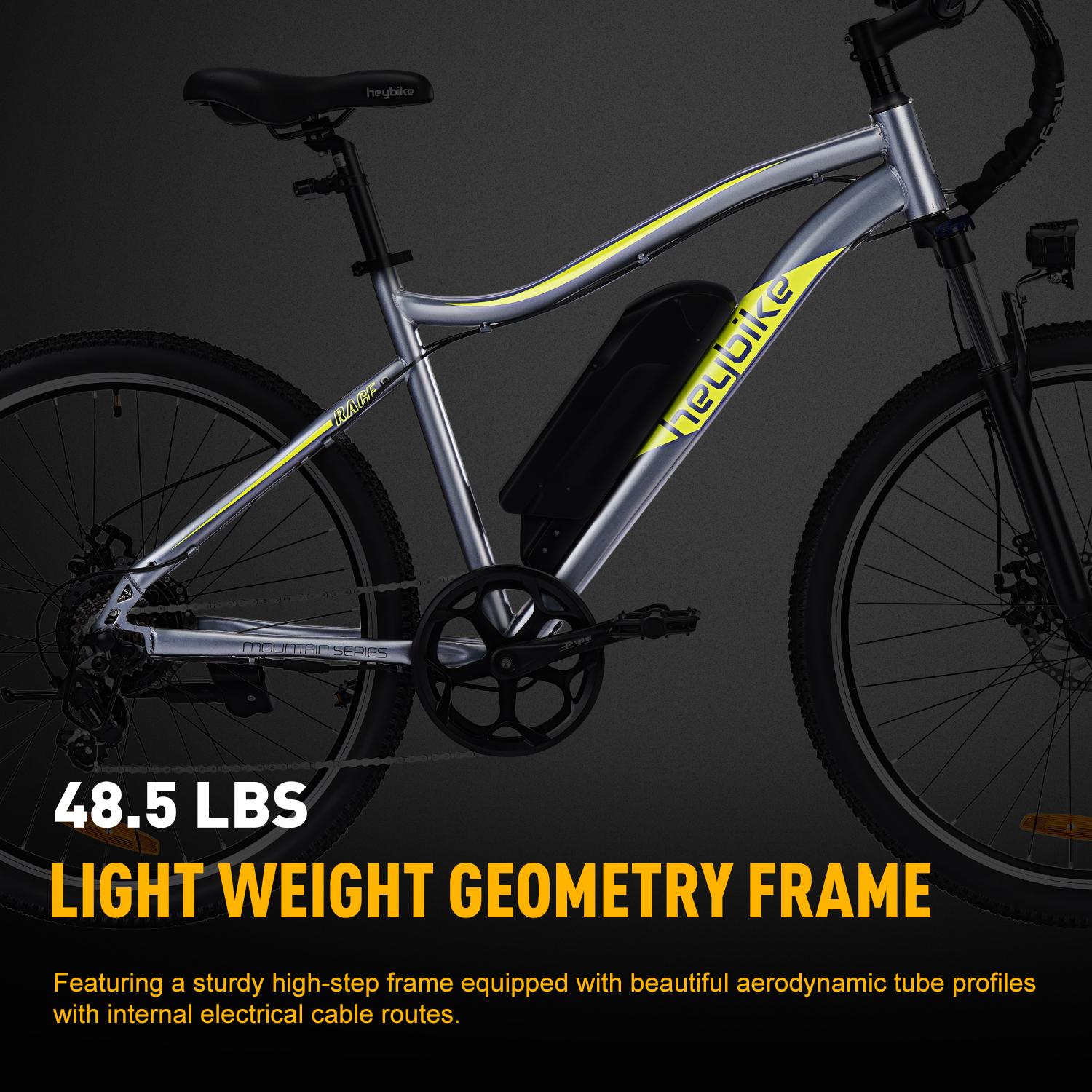 Heybike Race Electric Bike Light Weight 26" Commuter Electric Mountain Bike with 40 Miles Long Range, 350W Brushless Motor,  7-Speed and Front Fork Suspension, Urban Electric Bicycle for Adults