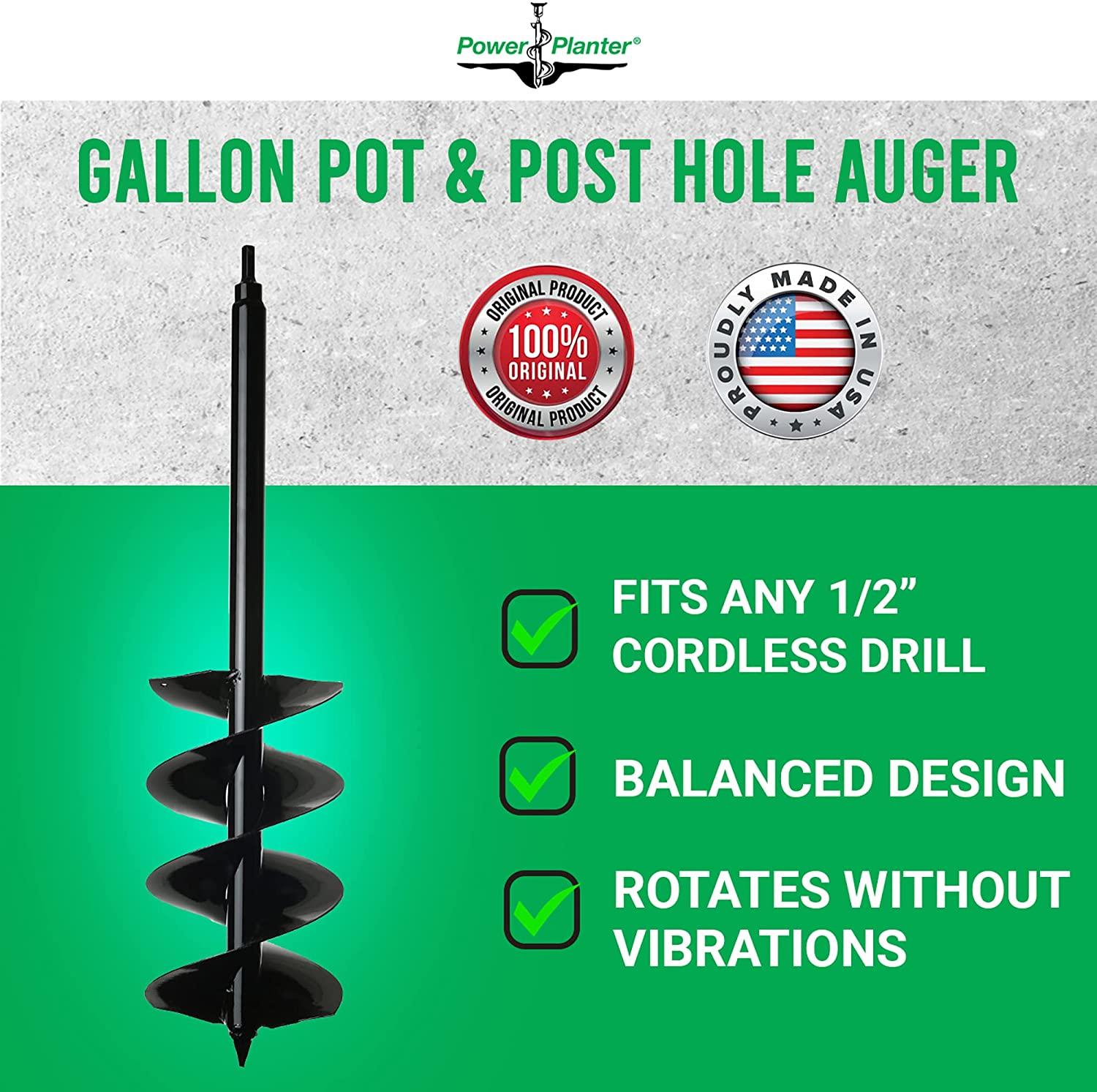power planter auger drill bit extension (7" x 28") with 1/2" non-slip hex drive — garden auger for planting gallon potted plants and post holes — auger digging tool for dirt, clay, soil and sand
