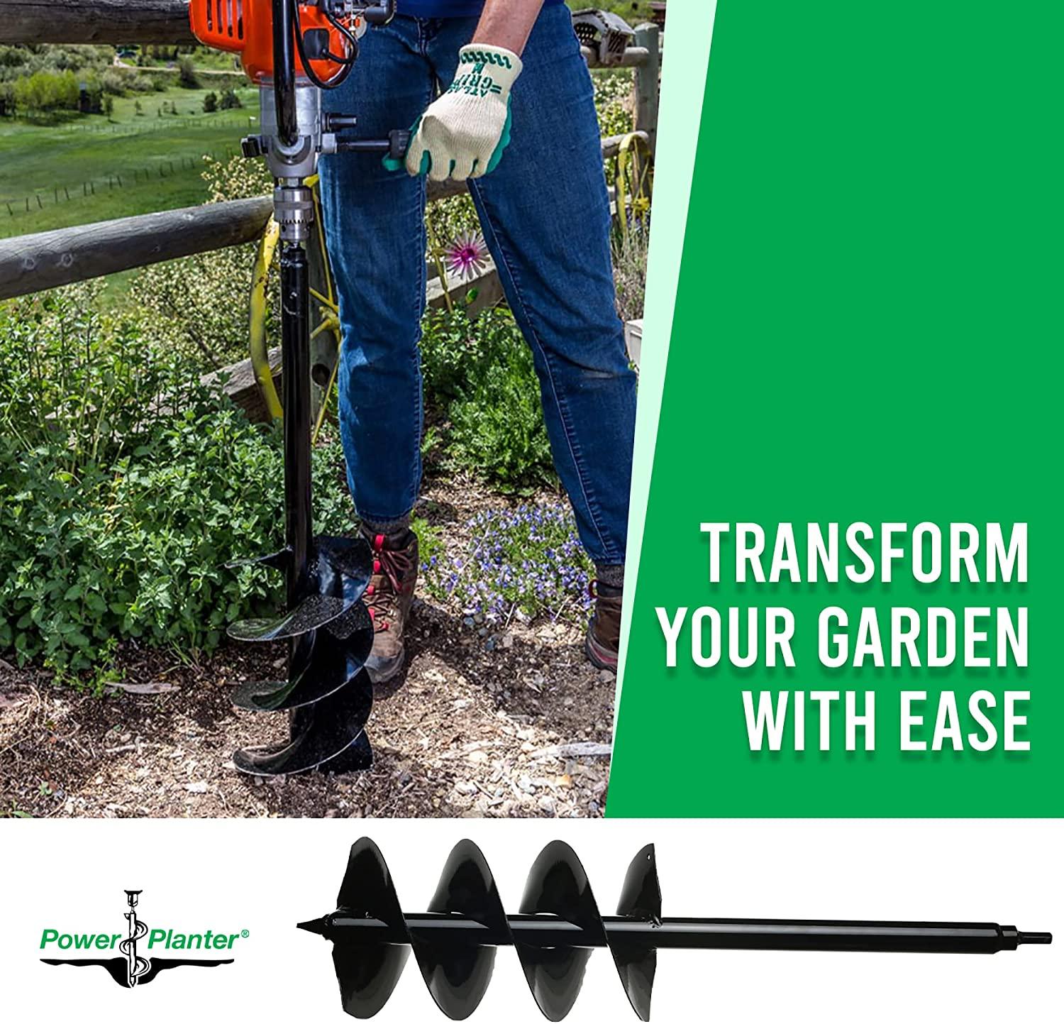 power planter auger drill bit extension (7" x 28") with 1/2" non-slip hex drive — garden auger for planting gallon potted plants and post holes — auger digging tool for dirt, clay, soil and sand