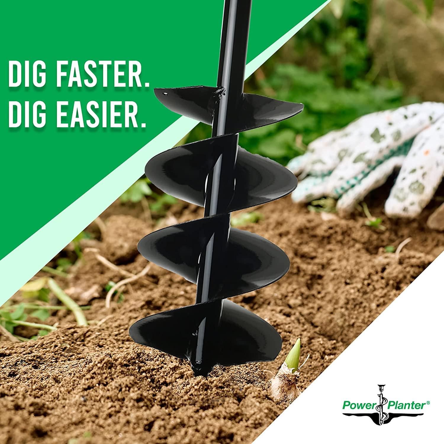 power planter auger drill bit extension (7" x 28") with 1/2" non-slip hex drive — garden auger for planting gallon potted plants and post holes — auger digging tool for dirt, clay, soil and sand