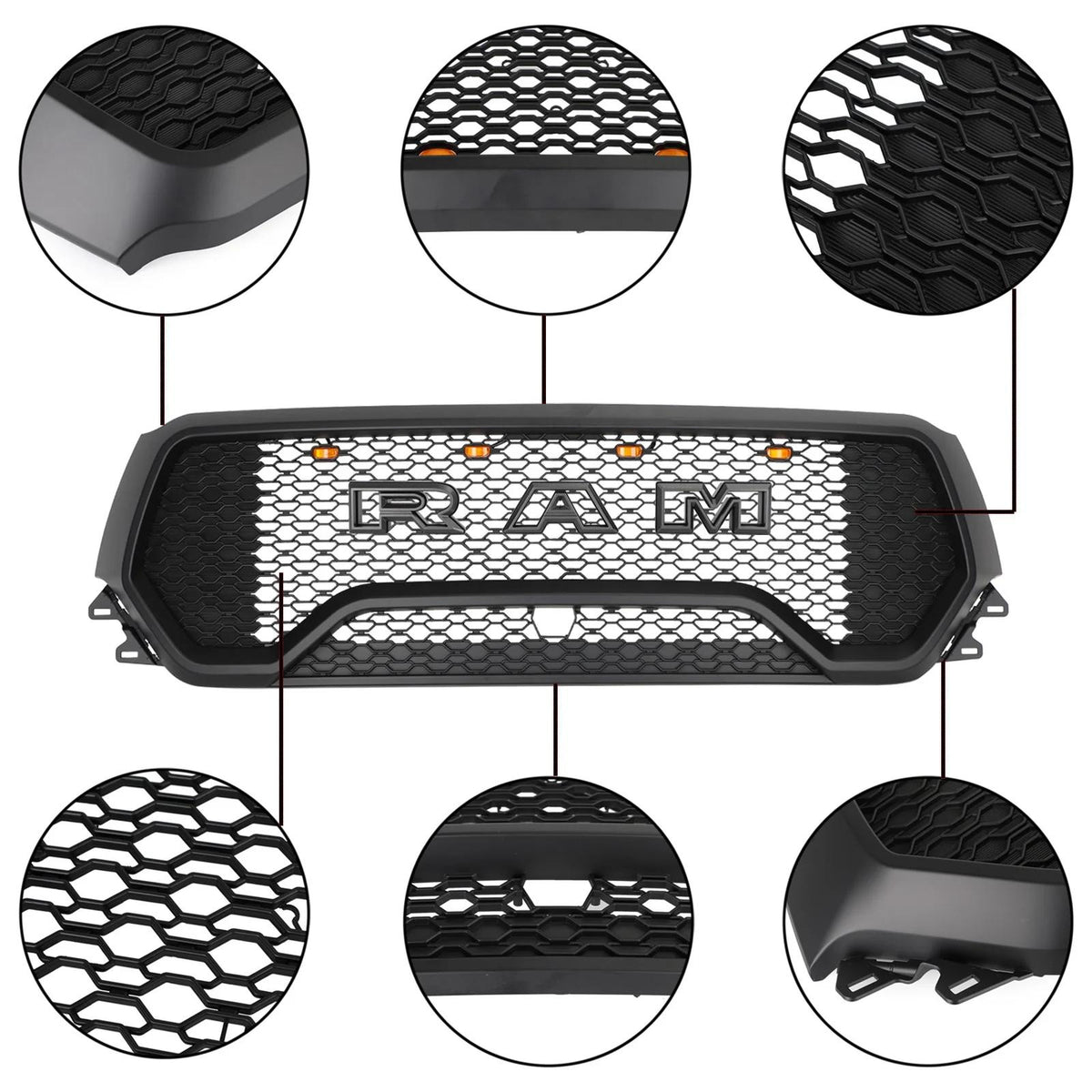 2019-2023 Dodge Ram 1500 TRX Style LED Honeycomb Front Upper Hood Grille Generic