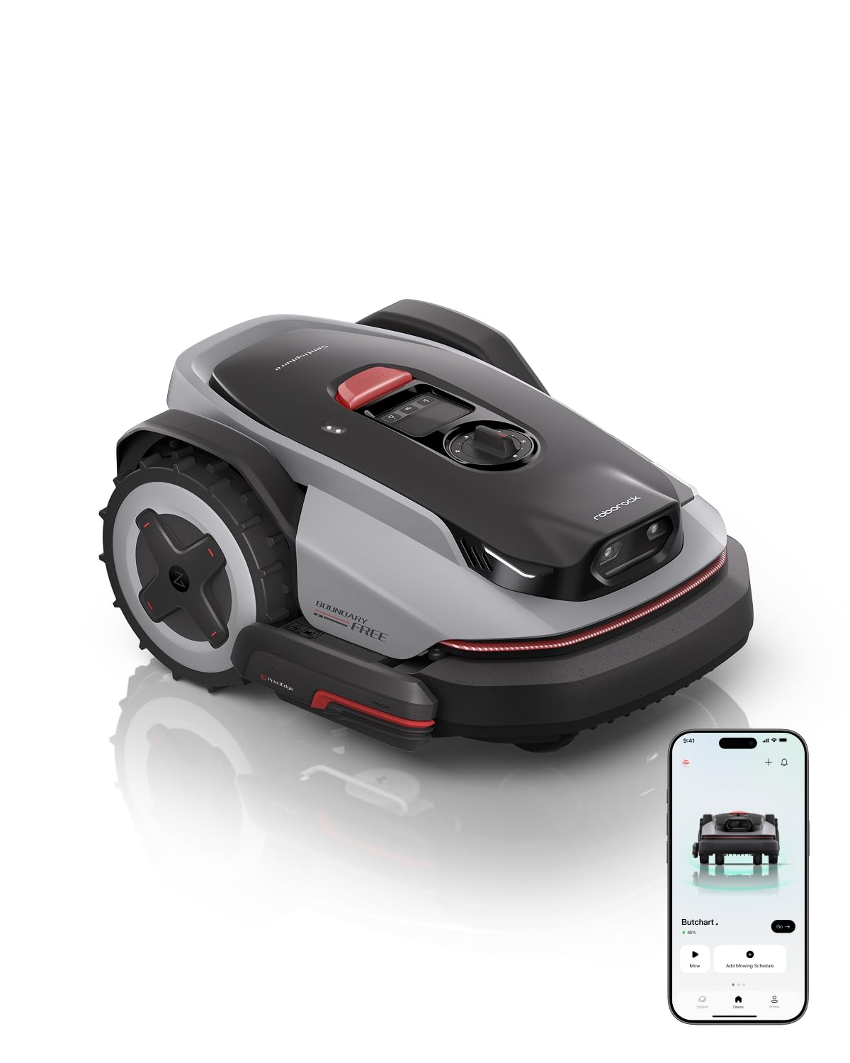 RockNeo Q110H Robot Lawn Mower, Wire-Robotic Lawn Mower with Full-Band RTK + VSLAM Navigation, Auto Mapping, AI Vision Obstacle Avoidance, App Control, 45% Slope, Covers Up to 1/4 Acre