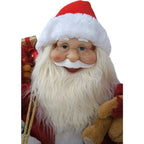 28 in. Christmas Santa Claus in Sleigh with Teddy Bear, Toy Sack and Music
