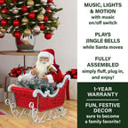 28 in. Christmas Santa Claus in Sleigh with Teddy Bear, Toy Sack and Music