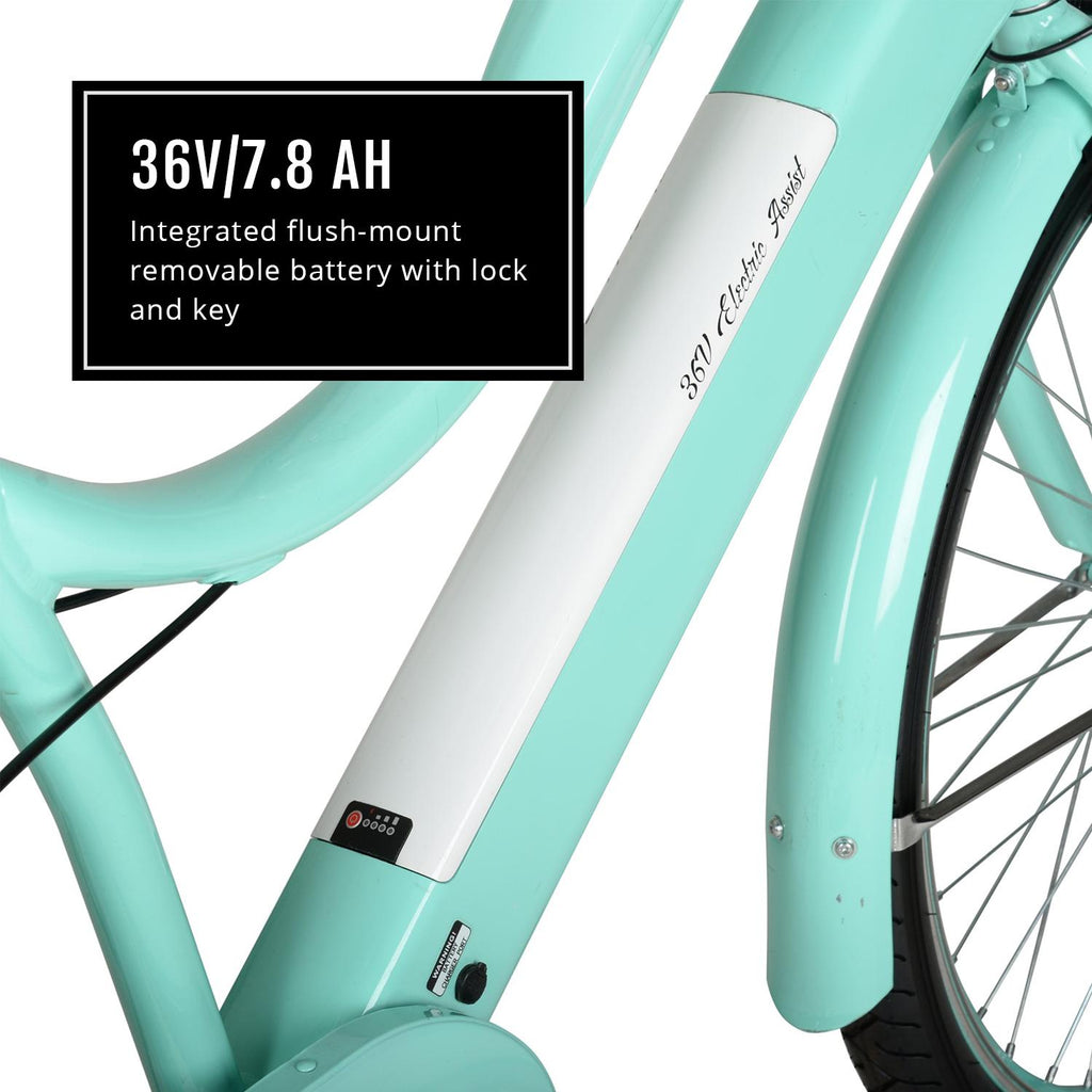 Hyper Bicycles E-Ride Electric Pedal Assist Woman's Cruiser Bike, 26" Wheels, Turquoise