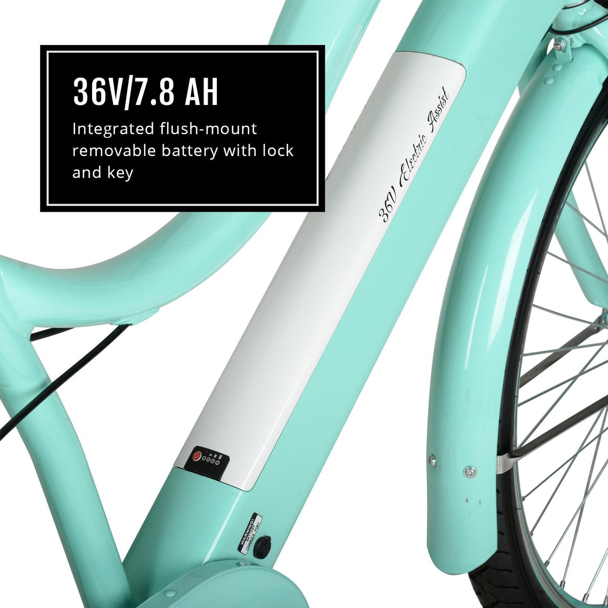 Hyper Bicycles E-Ride Electric Pedal Assist Woman's Cruiser Bike, 26" Wheels, Turquoise