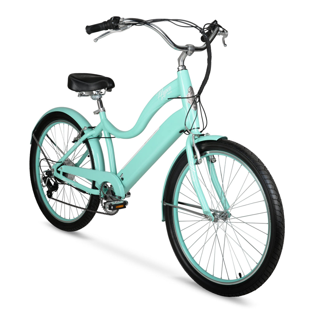 Hyper Bicycles E-Ride Electric Pedal Assist Woman's Cruiser Bike, 26" Wheels, Turquoise
