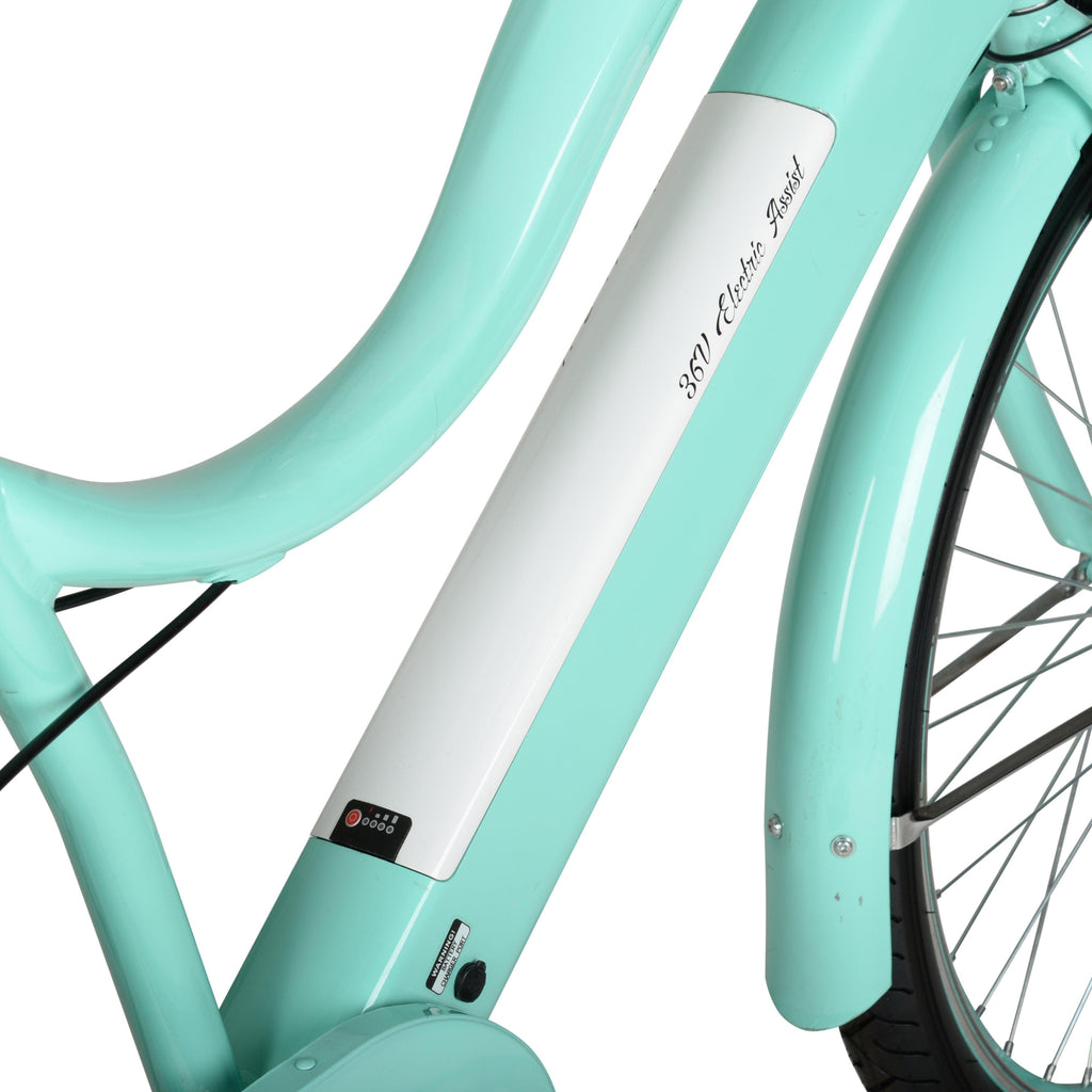 Hyper Bicycles E-Ride Electric Pedal Assist Woman's Cruiser Bike, 26" Wheels, Turquoise