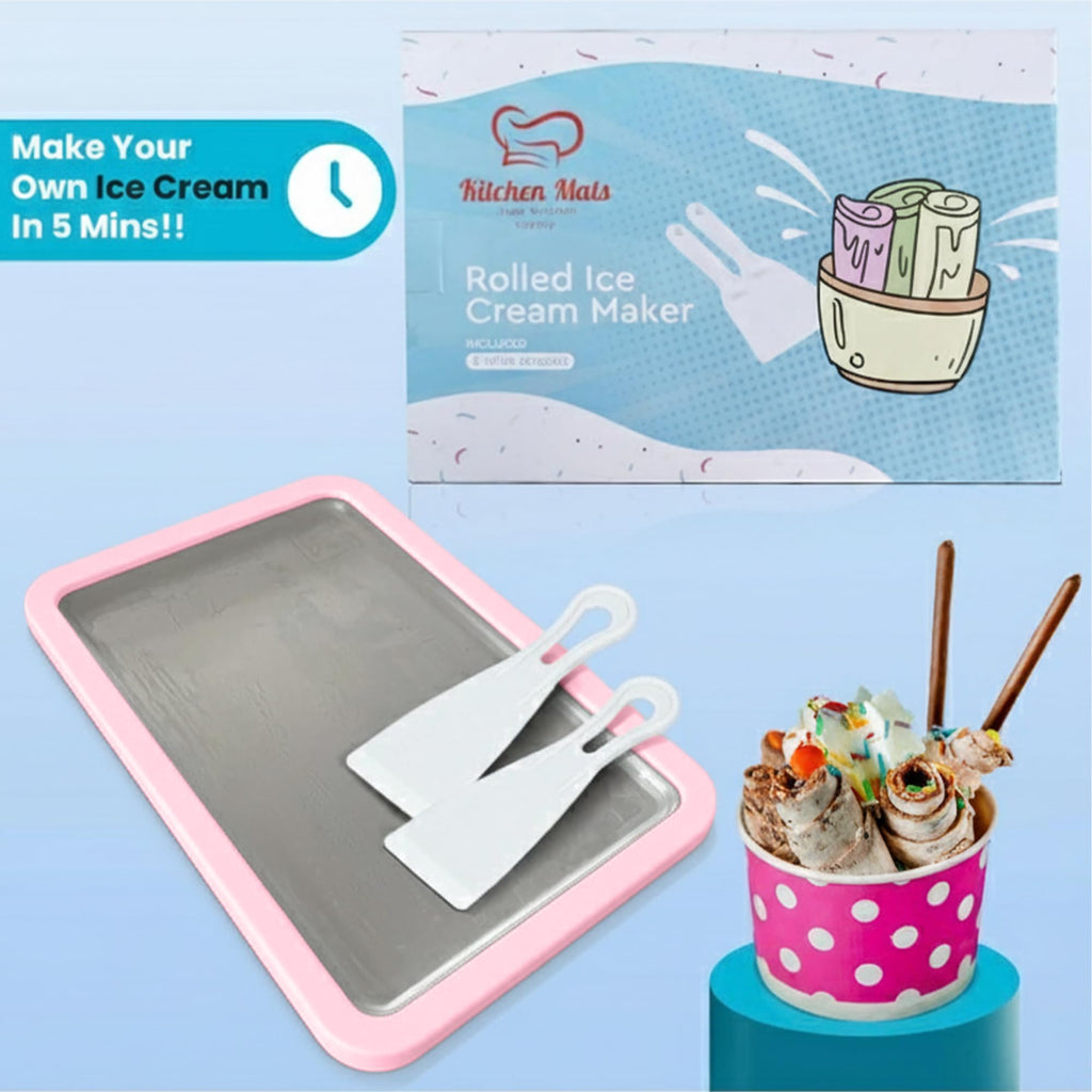 Extra LarRolled Ice Cream Maker (14"x10") - Make  IceCream w/Family - Manual Roll Your Own IceCream - Roll Ice Cream Tray (Light Pink)