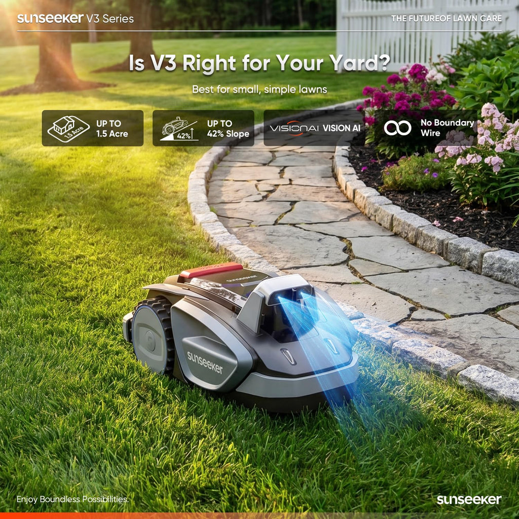 V3 Wireless Robot Lawn Mower for Small Yards, 0.15 Acre/6,400 Sq. Ft., Vision AI Obstacle Detection, One-Click Start, App Control, Auto Recharge, 42% Slope