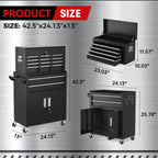 8-Drawers Rolling Tool Chest, Assembled Tool Chest with Wheels, Detachable Top Tool Box, Tool Cabinet for Repair Room,Warehouse, Rolling Tool Box with Hooks,Tray Divider,Liners(Black)