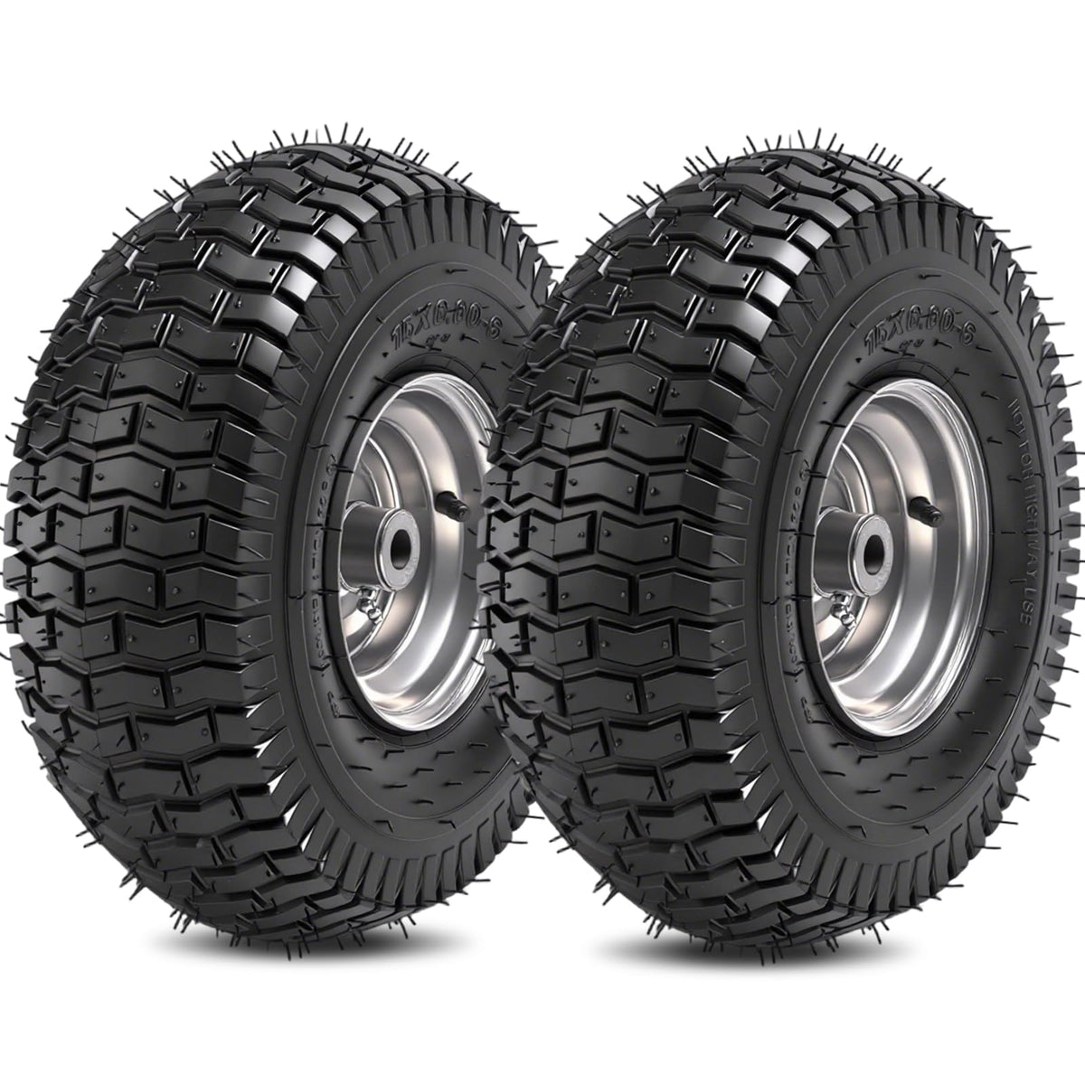 (2 Pack)  15x6.00-6nhs Lawn Mower Tires and Wheel Assembly, Replacement Riding Lawn Mower Front Tires, Compatible with    Lawn Mowers, 3/4" Bushings, 3" Centered Hub