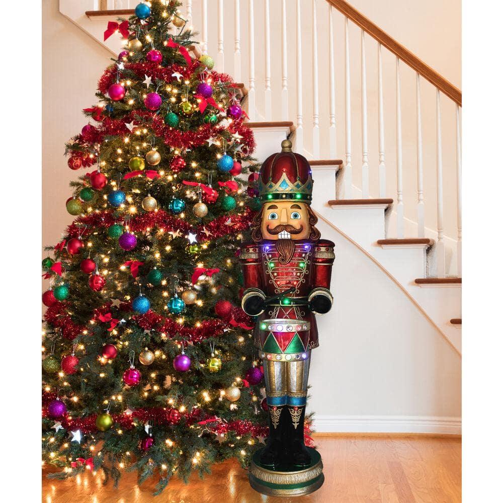 5 ft. Christmas Nutcracker Playing Snare Drum with Moving Hands, Music, Timer and 20 LED Lights