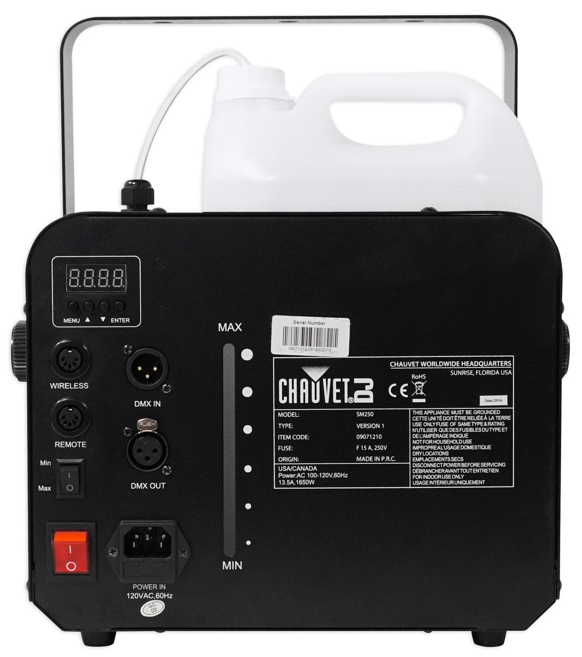 Chauvet DJ SM 250 DMX Snow Machine w/ Wired timer Remote SM250+(2) Gallons Fluid