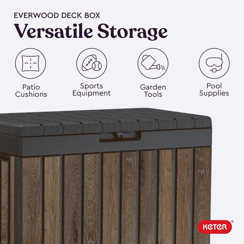 Signature Ever50 Gallon Resin Deck Box-Organization and Storafor Patio Cushions, Throw Pillows and Garden Tools, Walnut