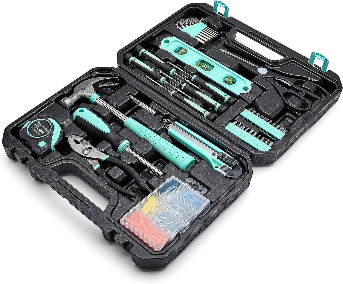 142-Piece Household Tool Kit for Home Repair, Hand Tools with StoraCase, 13.39 x 9.25 x 2.95 inch, Turquoise