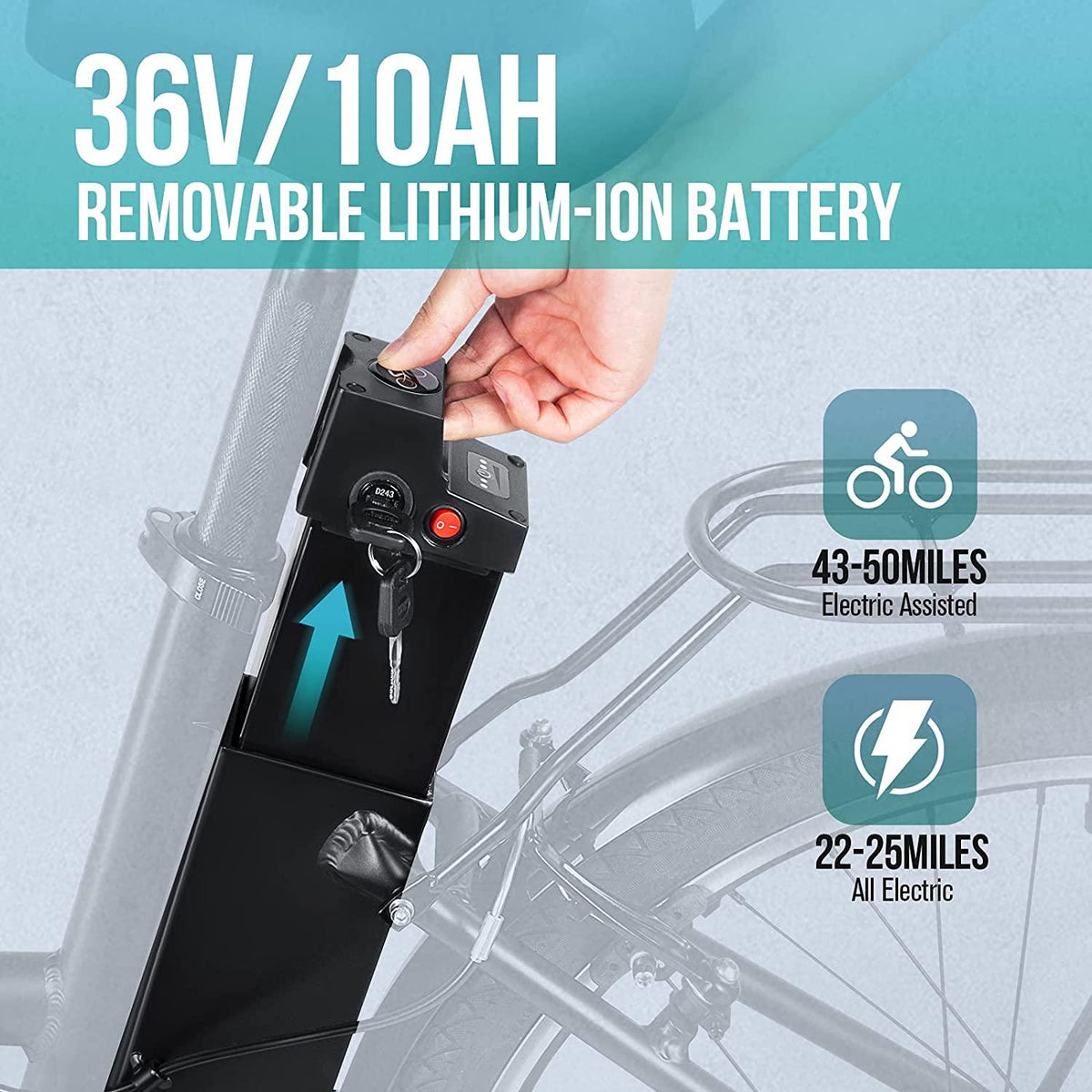Macwheel 26" Electric Bike, Removable 36V/10Ah Lithium-ion Battery, Max Speed 15.5MPH,  6/7-Speed Gear Electric Commuter Bike with Throttle &amp; Pedal Assist