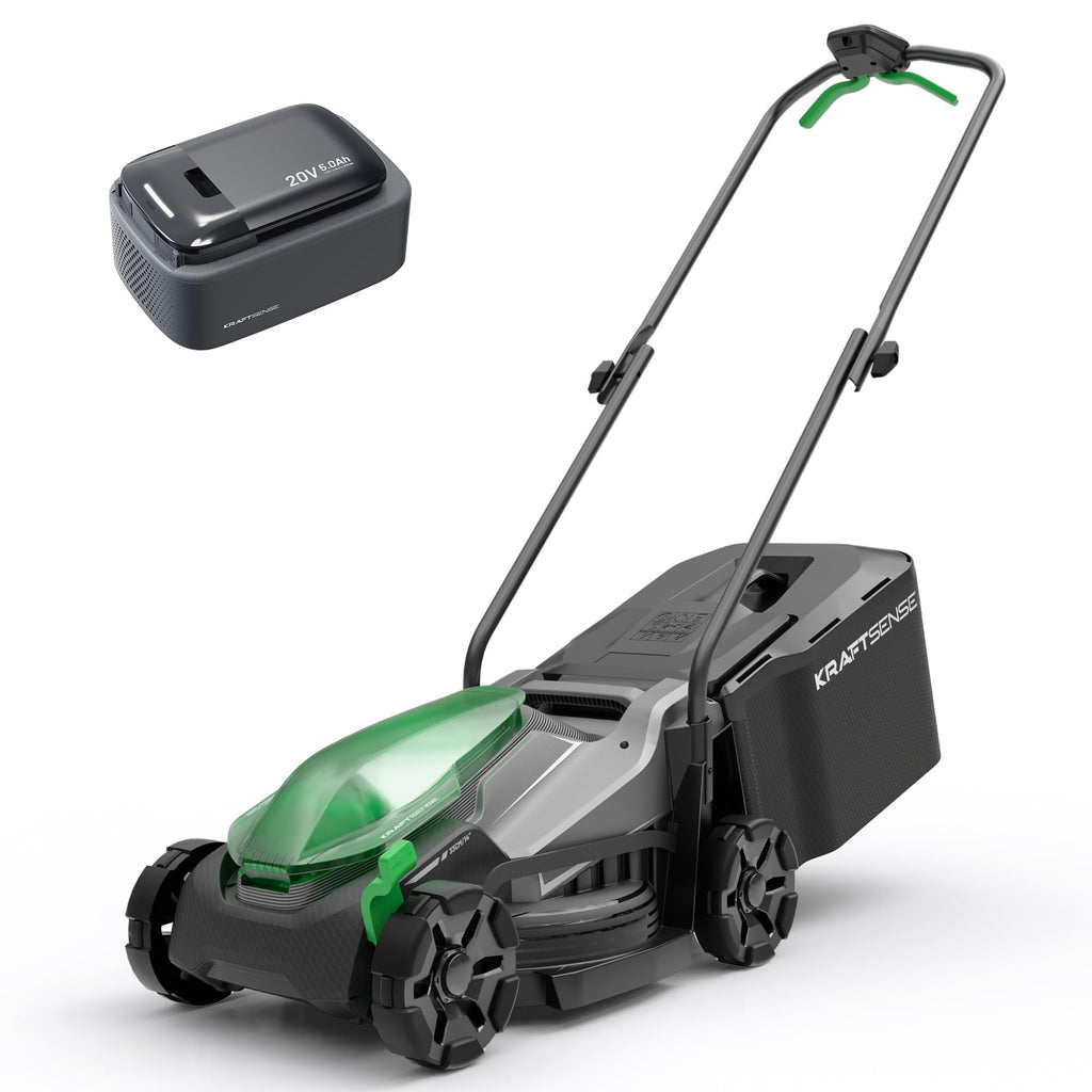 14" Cordless Lawn Mower, 20V Lightweight Push Mower with 5.0Ah Battery, Ultra-Quiet Motor for Small Yards, Lawn Care, Backyard Maintenance