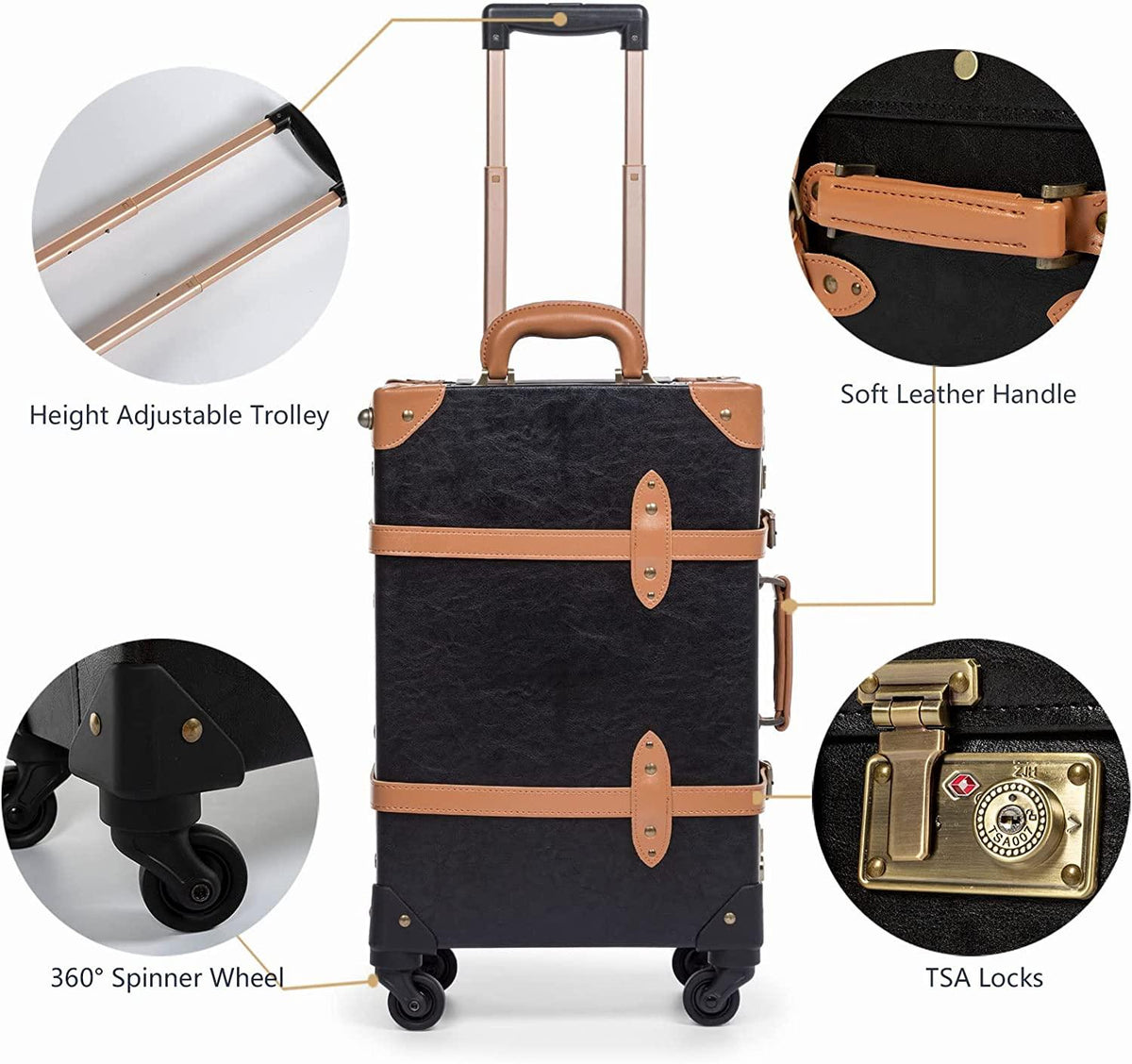 2 Piece  Luggage TSA Lock Small Carry On Suitcase Sets for Travel with Spinner Wheels, Black