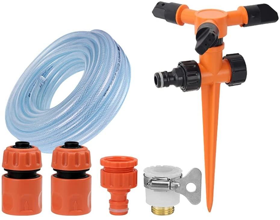 BBGS 3 Arm Sprayer Lawn Sprinkler, with Hose Automatic 360 Rotating Adjustable Garden Water Sprinklers Lawn Irrigation System (Size : 40m)