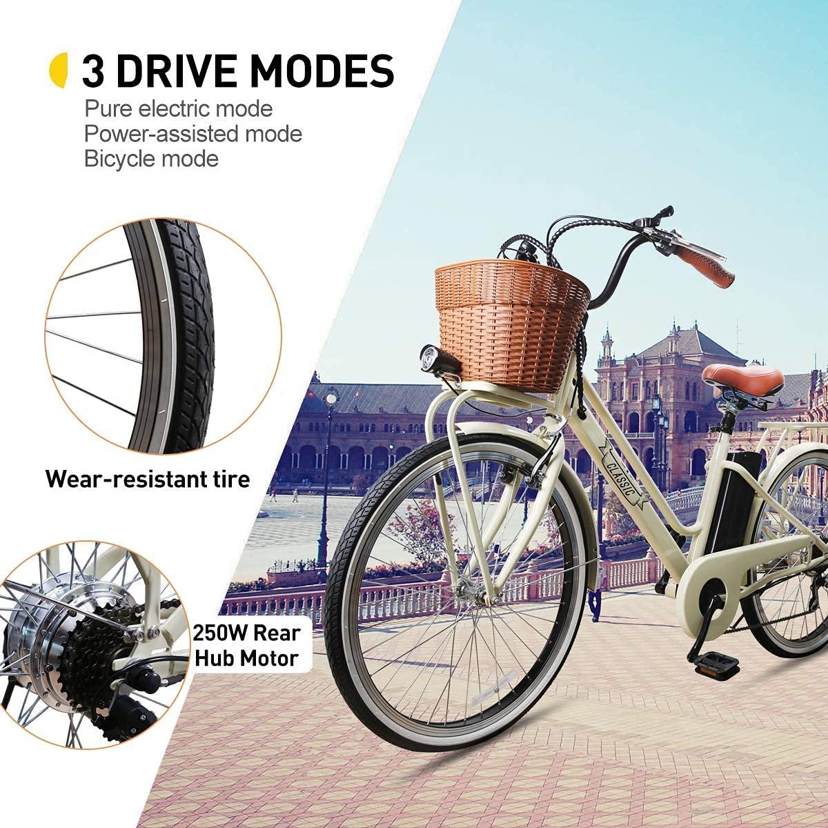 Electric Bike for Adults,26 inch 350W/250W 36V/12.5Ah Electric Bike for Women, Bicycle Commuter eBike with Basket,Waterproof Removable Battery, 6-Speed Gear,3 Riding Modes