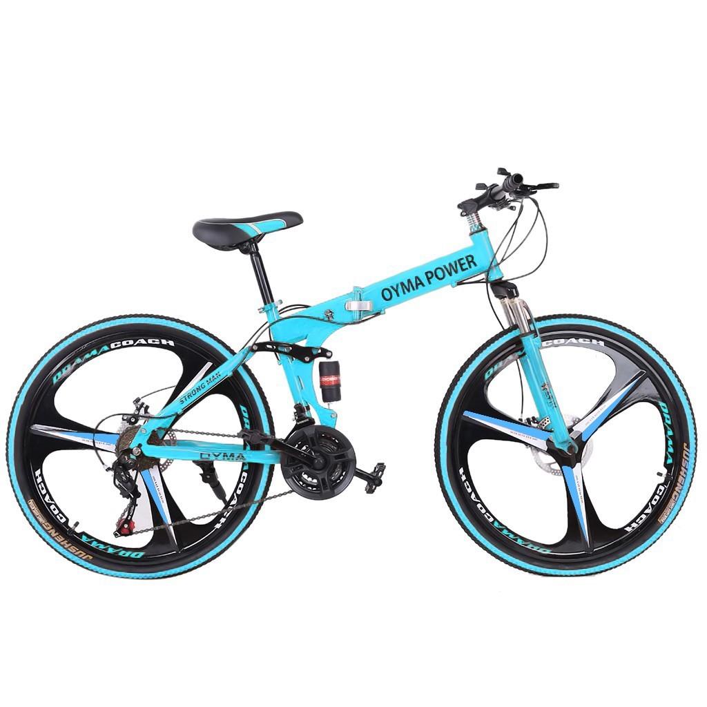 UMfun Mountain Adult Bike 26" Foldable 21 Speed Bicycle with Double Disc Brake High Carbon Steel Full Suspension Outroad Bike for Women Blue