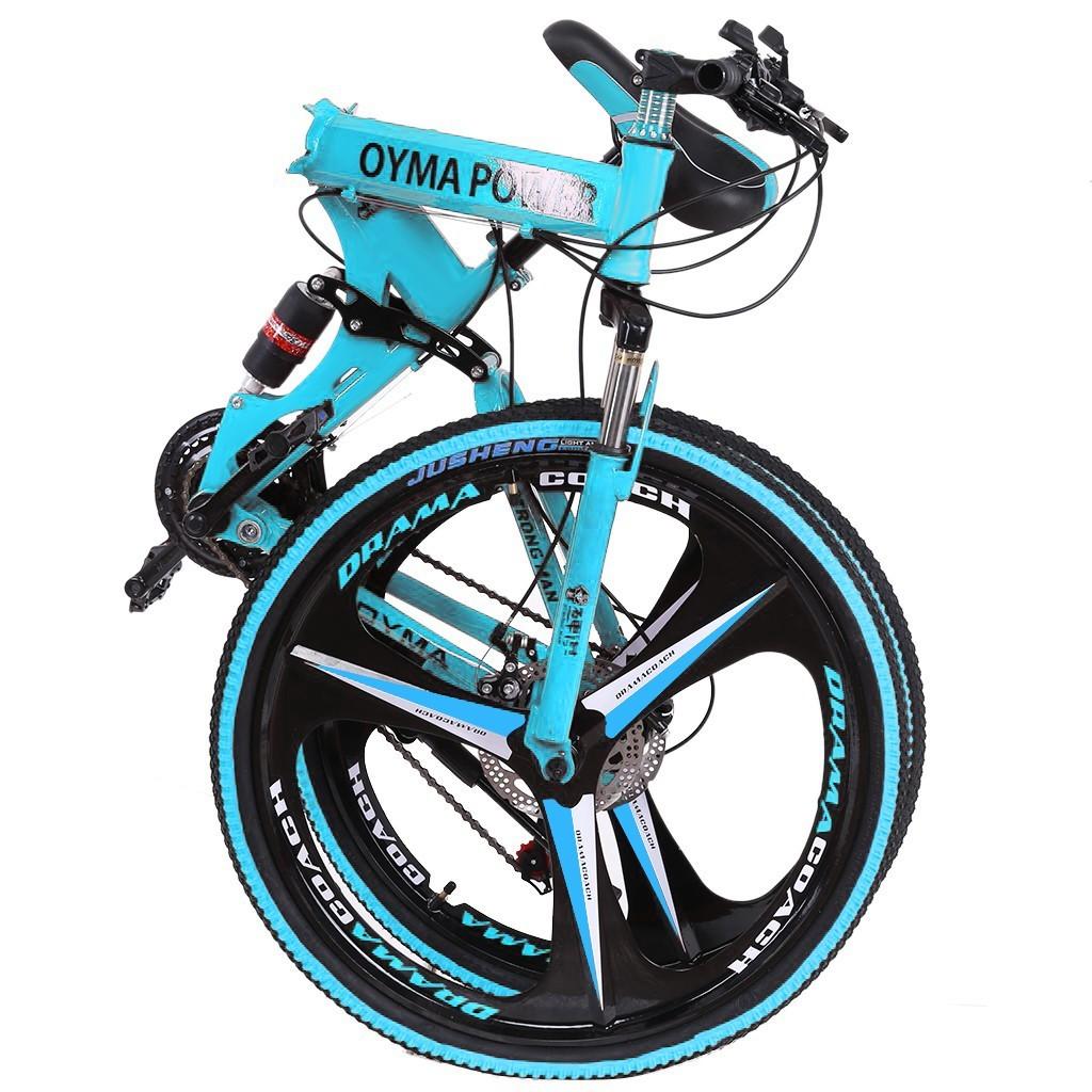 UMfun Mountain Adult Bike 26" Foldable 21 Speed Bicycle with Double Disc Brake High Carbon Steel Full Suspension Outroad Bike for Women Blue