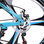 UMfun Mountain Adult Bike 26" Foldable 21 Speed Bicycle with Double Disc Brake High Carbon Steel Full Suspension Outroad Bike for Women Blue