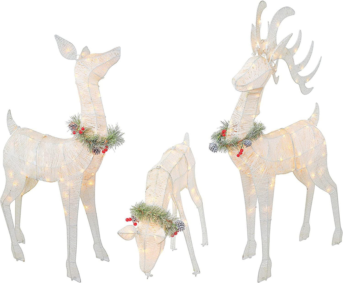 Top Treasures 3 Piece Reindeer Family Lighted Deer Set 210 Lights 52" Buck 44" Doe 28" Fawn LarDeer Family for Indoor or Outdoor Christmas Decorations Yard Art (White)