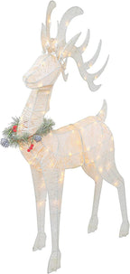 Top Treasures 3 Piece Reindeer Family Lighted Deer Set 210 Lights 52" Buck 44" Doe 28" Fawn LarDeer Family for Indoor or Outdoor Christmas Decorations Yard Art (White)