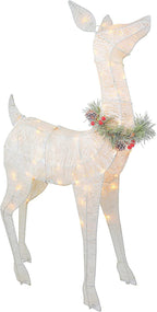 Top Treasures 3 Piece Reindeer Family Lighted Deer Set 210 Lights 52" Buck 44" Doe 28" Fawn LarDeer Family for Indoor or Outdoor Christmas Decorations Yard Art (White)