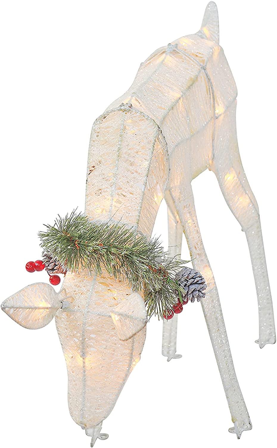 Top Treasures 3 Piece Reindeer Family Lighted Deer Set 210 Lights 52" Buck 44" Doe 28" Fawn LarDeer Family for Indoor or Outdoor Christmas Decorations Yard Art (White)