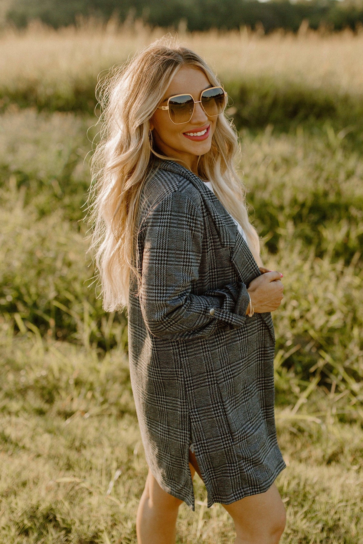 &amp; grey plaid blazer jacket