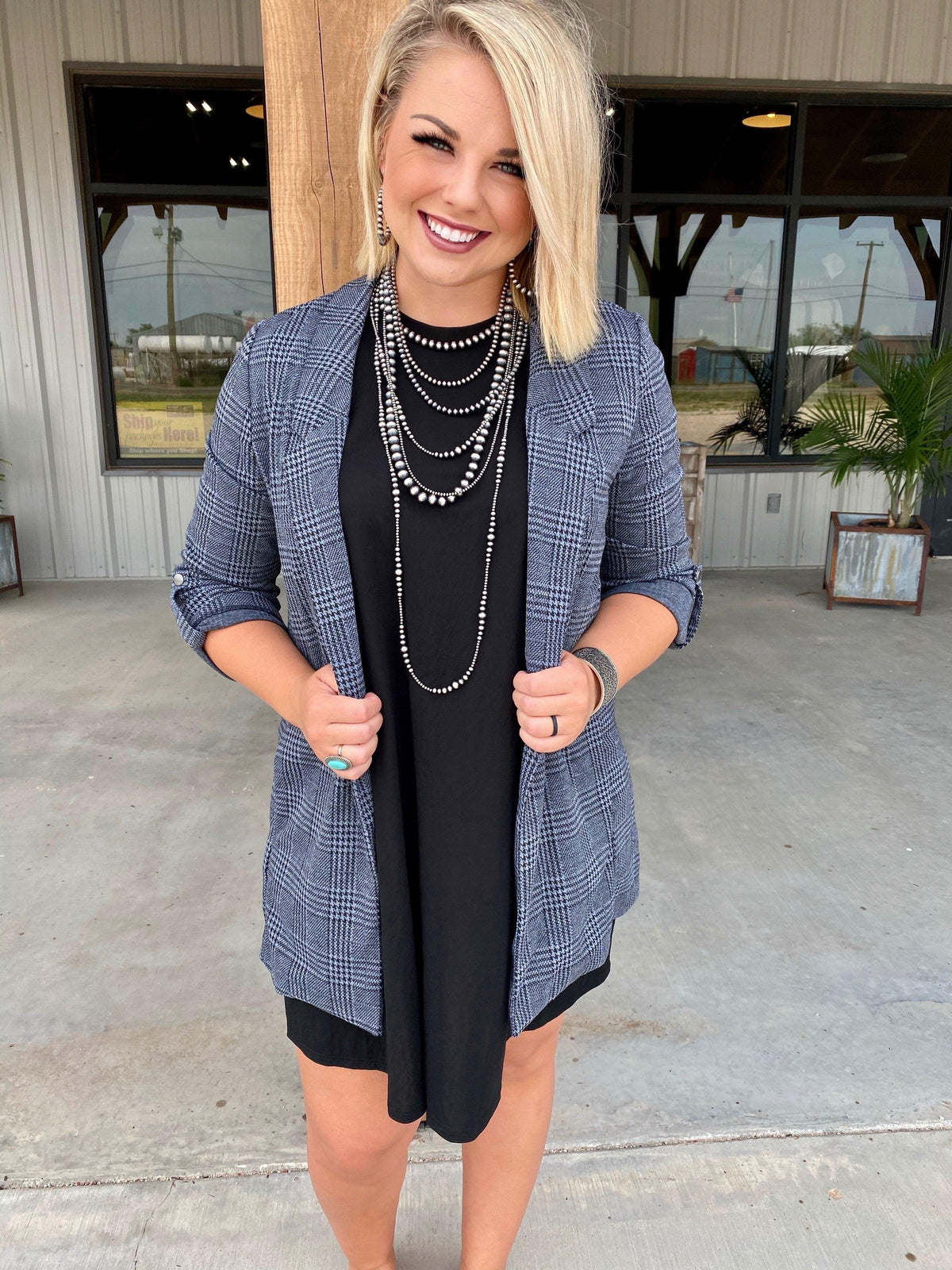 &amp; grey plaid blazer jacket
