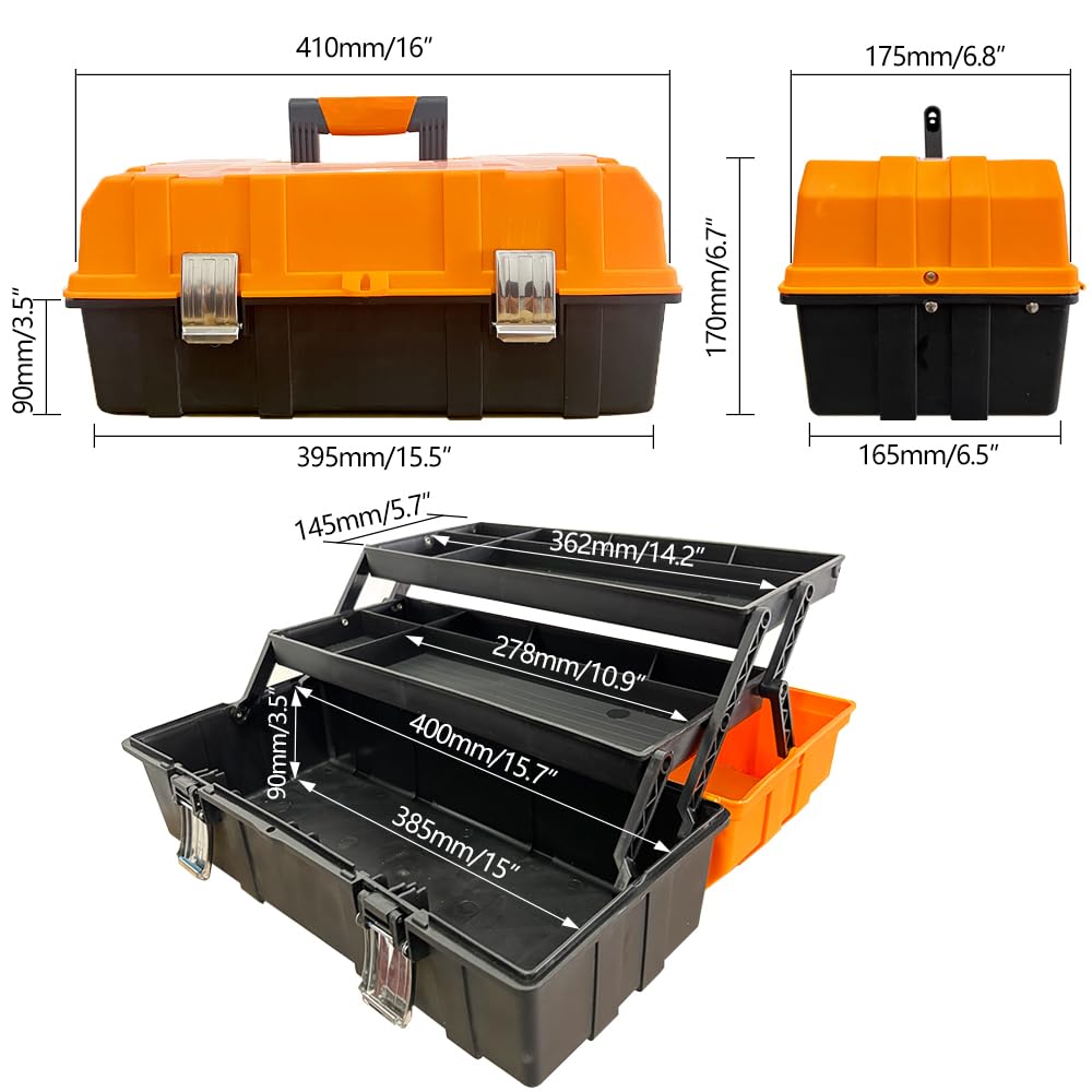 16-Inch Three-Layer Plastic StoraBox/Tool Box/Sewing Box Organizer, Multipurpose Organizer and Portable Handled StoraCase for Art Craft and Cosmetic