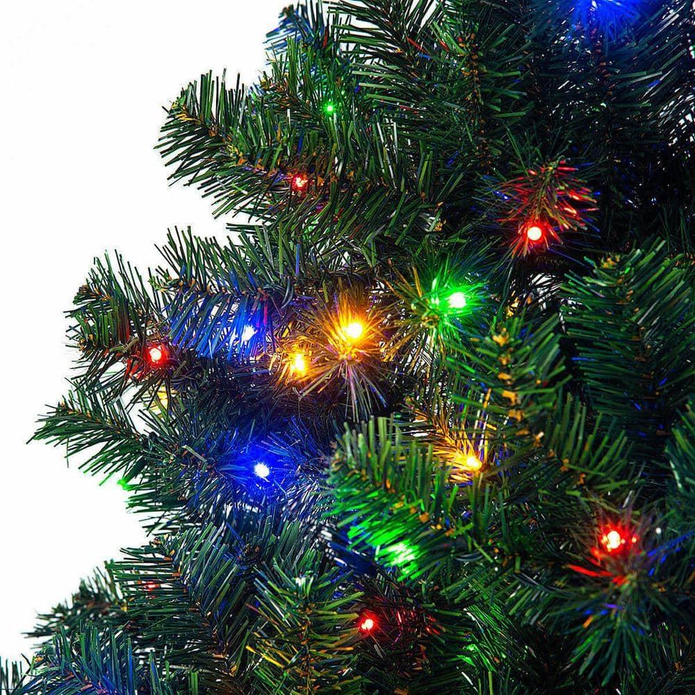 7.5 ft. Pre-Lit Dense Artificial Christmas Tree Hinged with 550 Multi-Color Lights and Stand