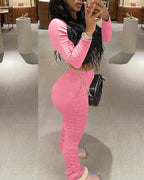 plain long sleeve top &amp; ruched pant set