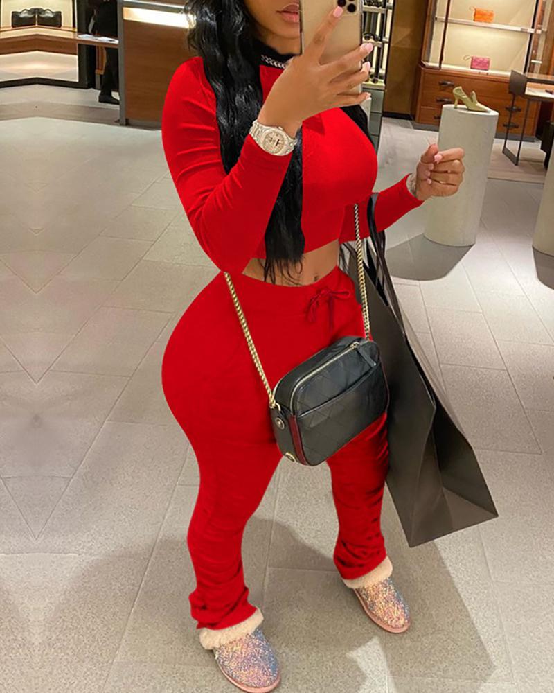 plain long sleeve top &amp; ruched pant set