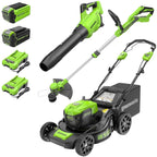 40V 21" Self-Propelled Lawn Mower,Axial Leaf Blower(500 CFM / 120 MPH),13" String Trimmer with 2 Batteries(5Ah+2Ah) &amp; Chargers