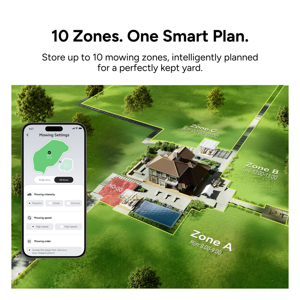R55 Robot Lawn Mower Wire Free, Robotic Mower for Up to 0.4 Acre | NetRTK &amp; Stereo Vision, 3 Mowing Modes, AI Obstacle Avoidance, 5.5H Runtime, 25°(46%) Slope, 30-zone app Control