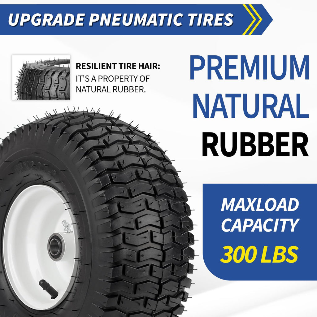 15x6.00-6 Rubber Lawn Mower Tire and Wheel, 2 Pcs Replacement 15x6-6nhs Riding Mowers Lawn Tire and Wheel with Bearing Bore 3/4", 3" Centered Hub