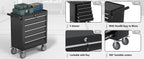 5 Drawers Rolling Tool Chest with Wheels, Portable Rolling Tool Boxes with Wheels, Tool Box StoraCabinet with LocSystem for Gara(Black, 5 Drawers)