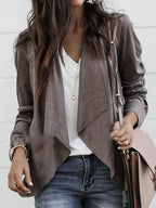 Lapel Solid Color Deerskin Casual Jacket