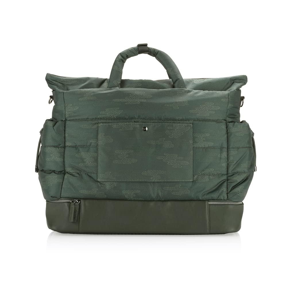 Itzy Ritzy Dream Weekender Bag; Lightweight Travel &amp; Hospital Bag Made of Puffer Style Material, Features Base Compartment, 12 Pockets, Shoulder Strap, Stroller Straps &amp; Luggage Attachment, Cloud Camo
