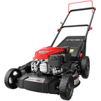 21-Inch Gas Push Lawn Mower, 144cc 4-Stroke Engine, 6-Position Adjustable Cutting Height, 3-in-1 Mulching, Side Dischar&amp; Rear Bag for Garden Landscaping