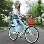 CSBYBD Womens Beach Cruiser Bike-26 Inch Unisex Classic Iron Bicycle with Basket Retro Bicycle Unique Art Deco Scooter,Road Bike,Seaside Travel Bicycle,Comfortable Commuter Bicycle [US Shipping]