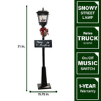 71 in. Christmas Musical Street Lamp with Car Scene, 2 Signs, Cascading Snow, and Christmas Carols